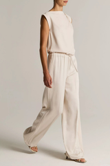 Vince Mid Waist Shine Crepe Pull On Pant - Blush Cloud