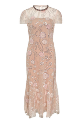 Self-Portrait Pink Flower Sequin Midi Dress - Pink