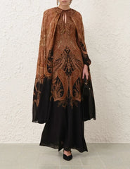 Zimmermann Hypnotic Caped Maxi Dress - Black Paisley