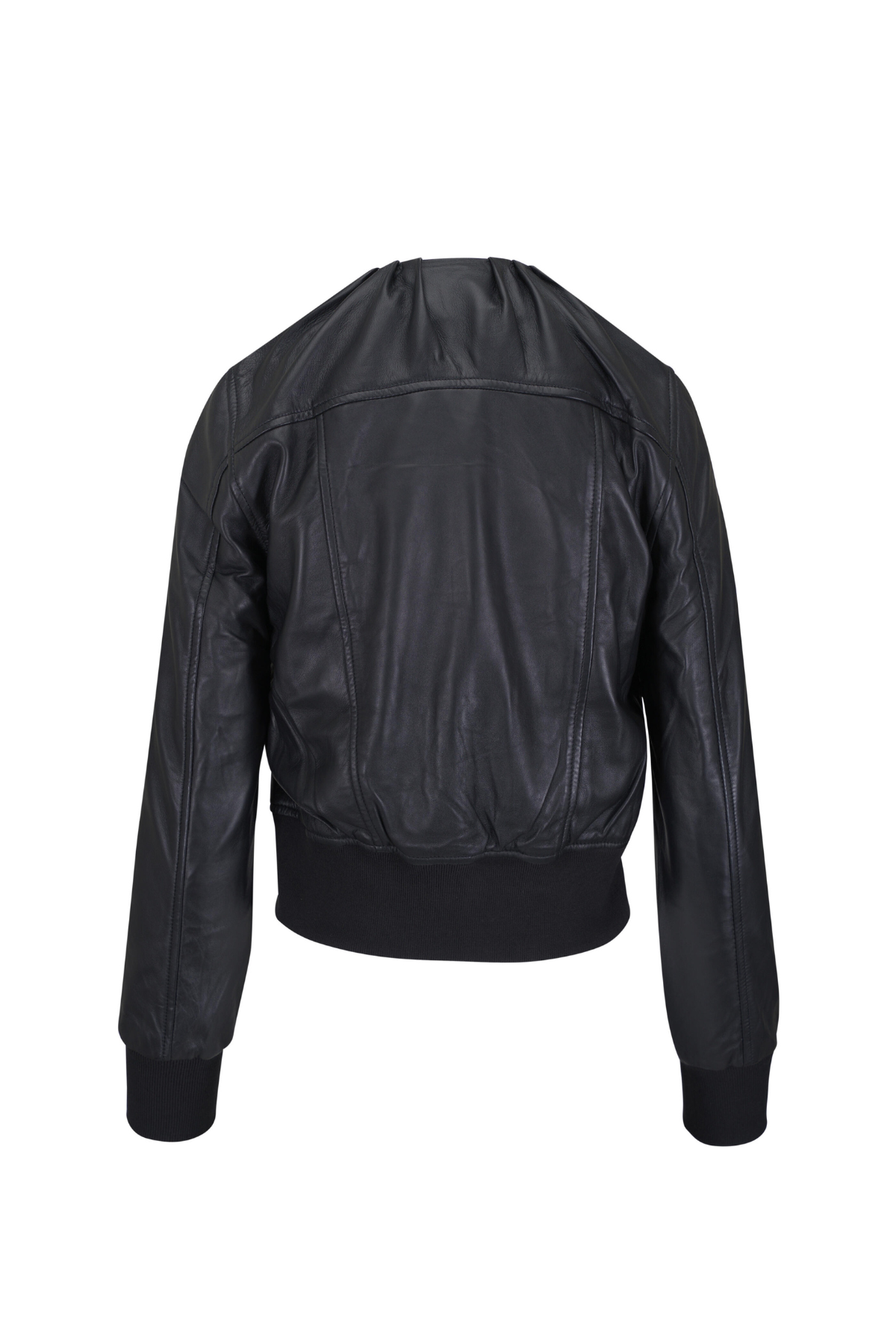 R13 Pleated Neck Leather Jacket - Black