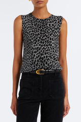 Nili Lotan Nessa Sweater Tank - Pebble Grey Heather/ Black Cheetah