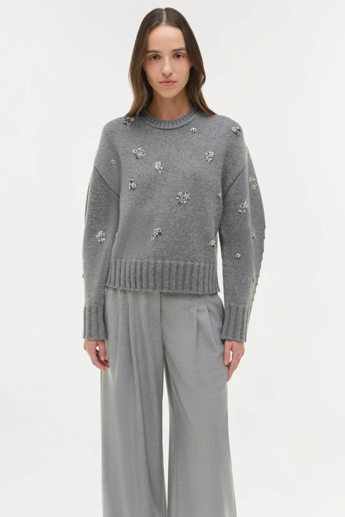 Simkhai Coraline Embellished Knit Crewneck - Heather Grey
