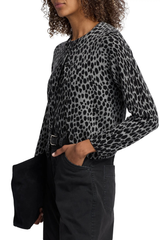 Nili Lotan Keelah Cardigan - Pebble Grey Heather/ Black Cheetah