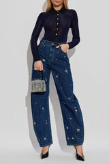 Self-Portrait Blue Embellished Barrel Jeans - Blue