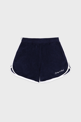 Sporty & Rich Signature Logo Terry Short - Dark Navy/White
