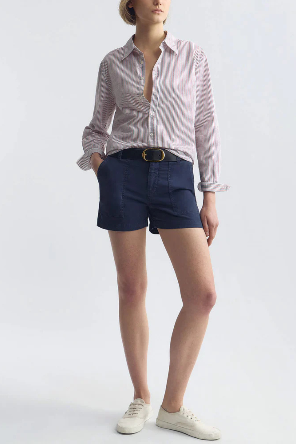 Nili Lotan Raphael Classic Shirt - Red/ Blue Stripe