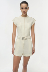 Simkhai Tinka Belted Linen Romper - Ecru