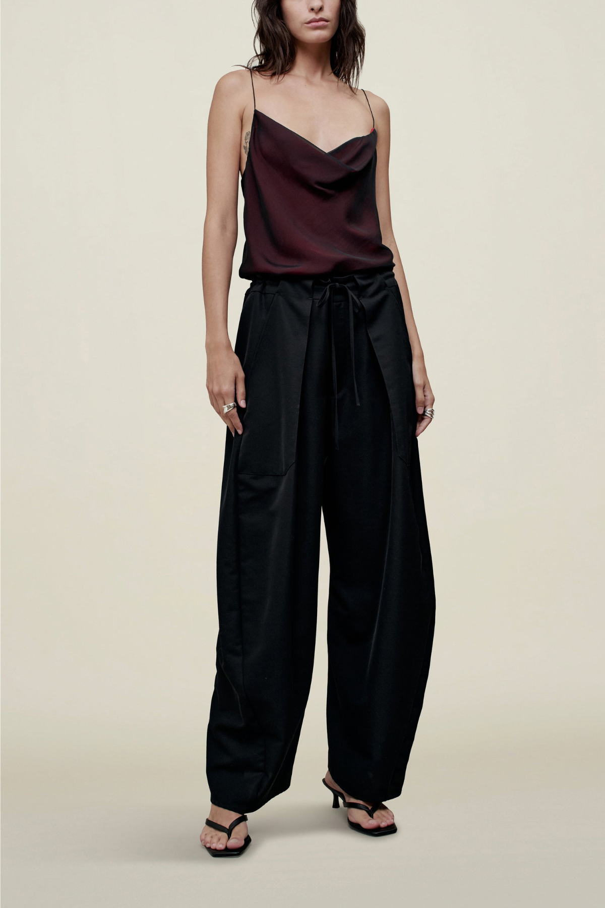 Kallmeyer Zia Cowl Tank in Trapped Silk - Black/ Red