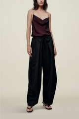 Kallmeyer Zia Cowl Tank in Trapped Silk - Black/ Red