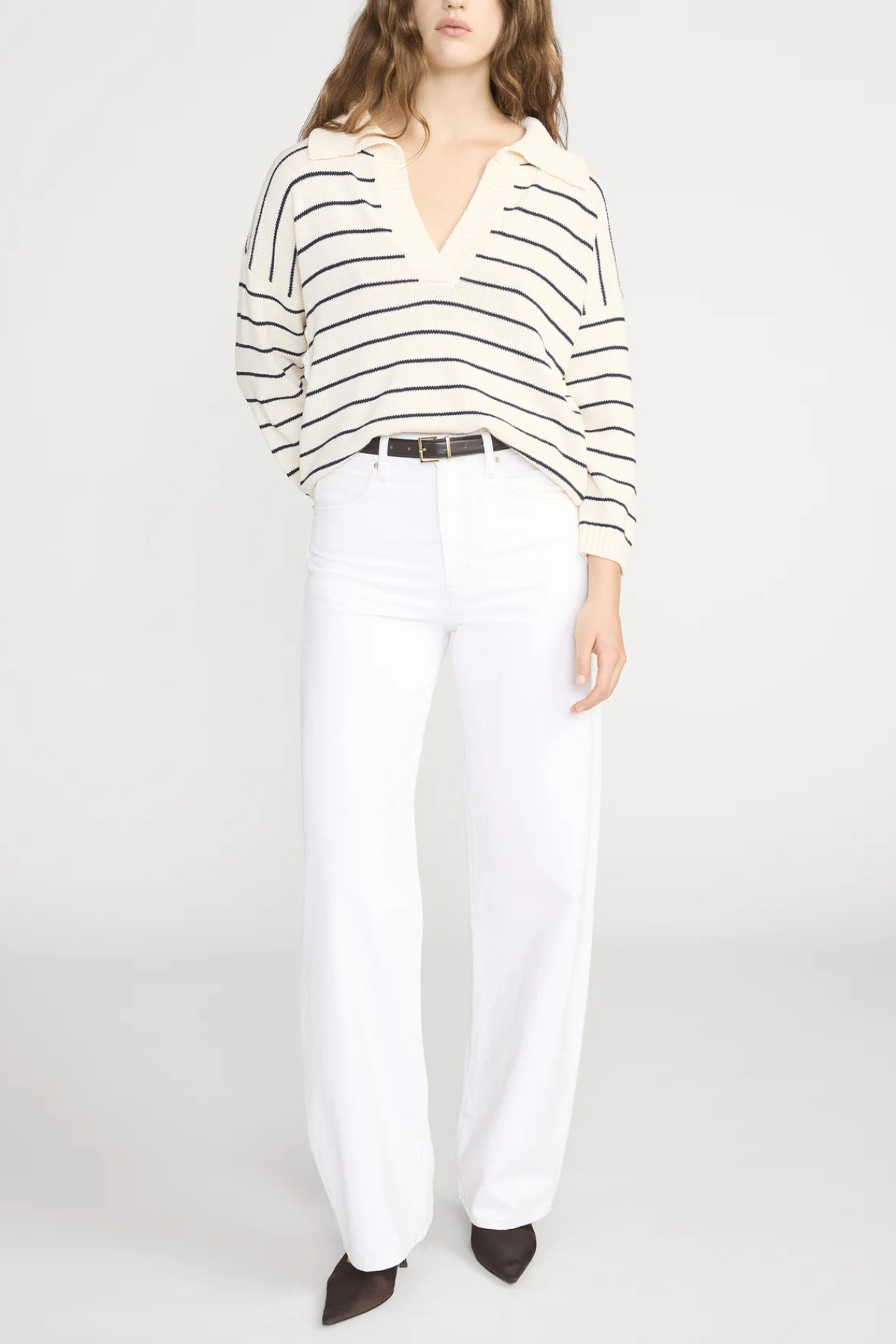 Frame The Striped Easy Pullover - Cream Multi