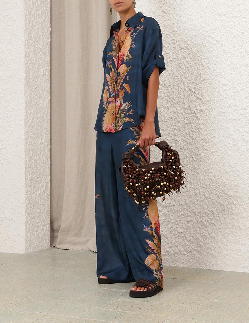 Zimmermann Ascension Relaxed Pant - Dark Blue Palm Floral