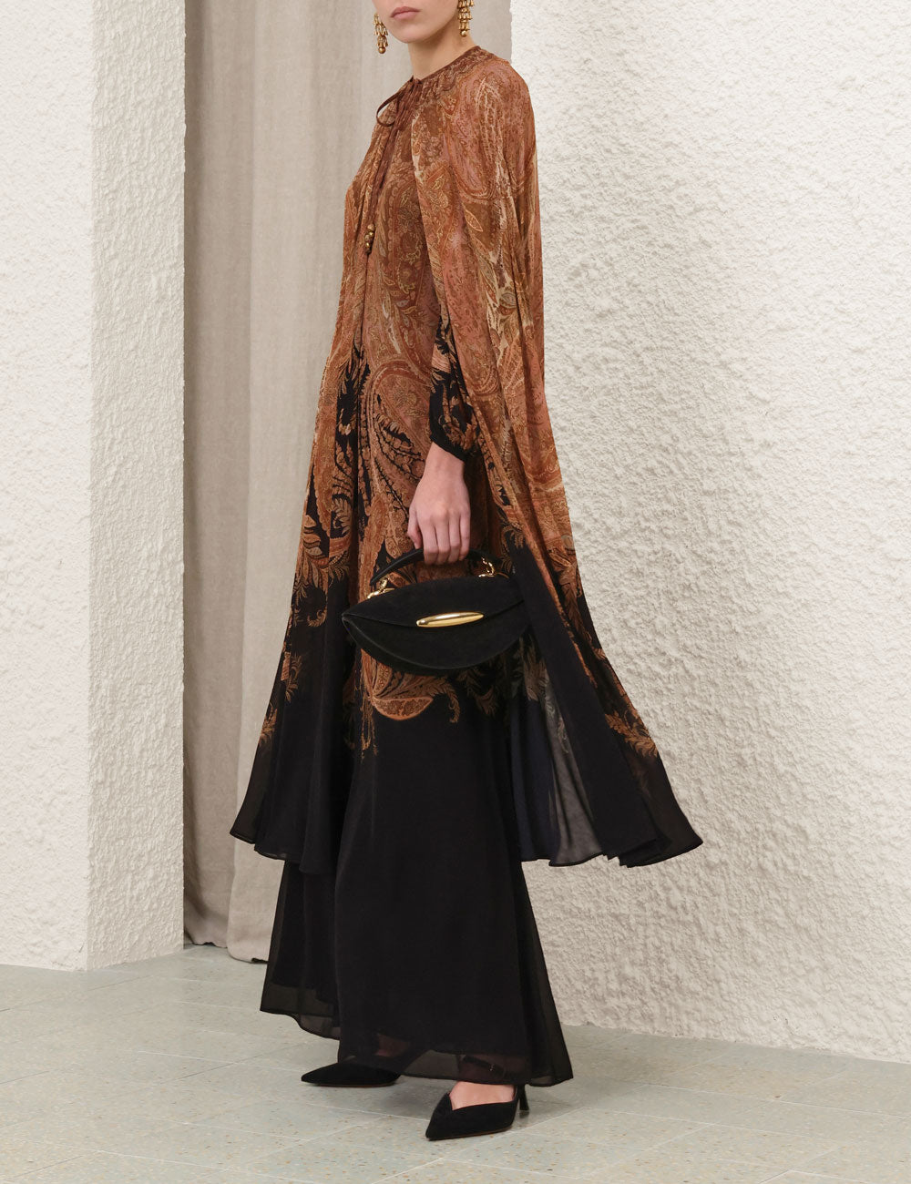 Zimmermann Hypnotic Caped Maxi Dress - Black Paisley