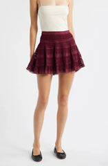 LoveShackFancy Fleetta Skirt - Oxblood