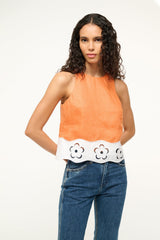 Staud Mika Linen Top - Apricot/ White