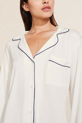 Eberjey Gisele Long PJ Set - Pure Ivory/ Navy