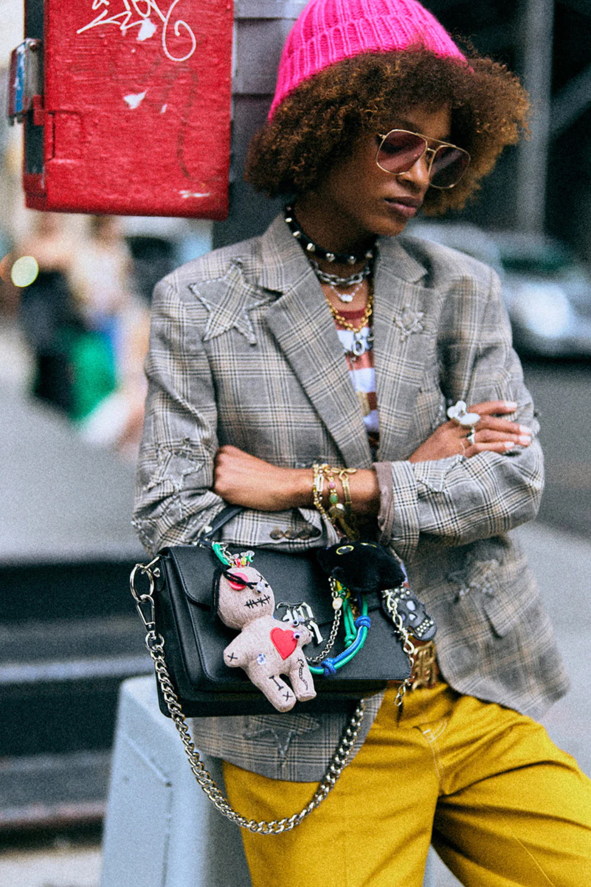 R13 Boyfriend Notch Lapel Blazer - Small Khaki Plaid