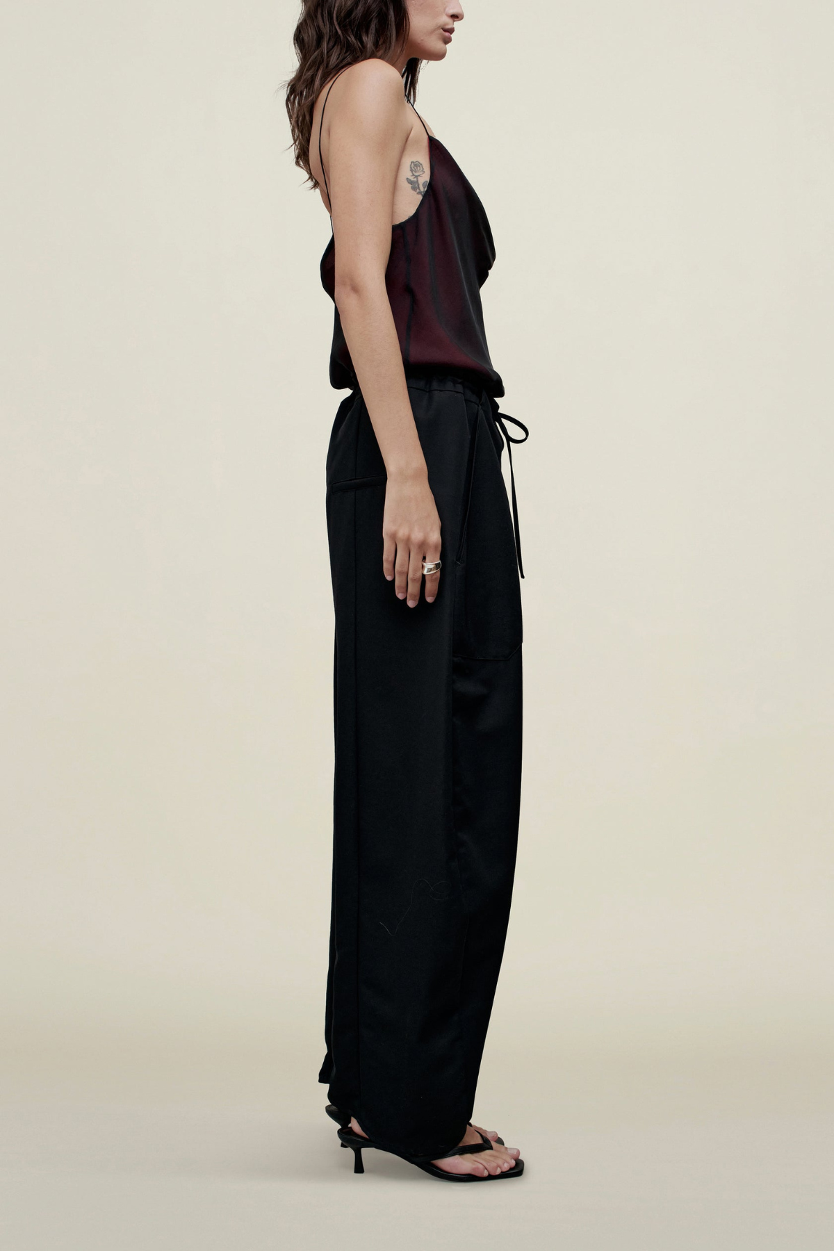Kallmeyer Zia Cowl Tank in Trapped Silk - Black/ Red