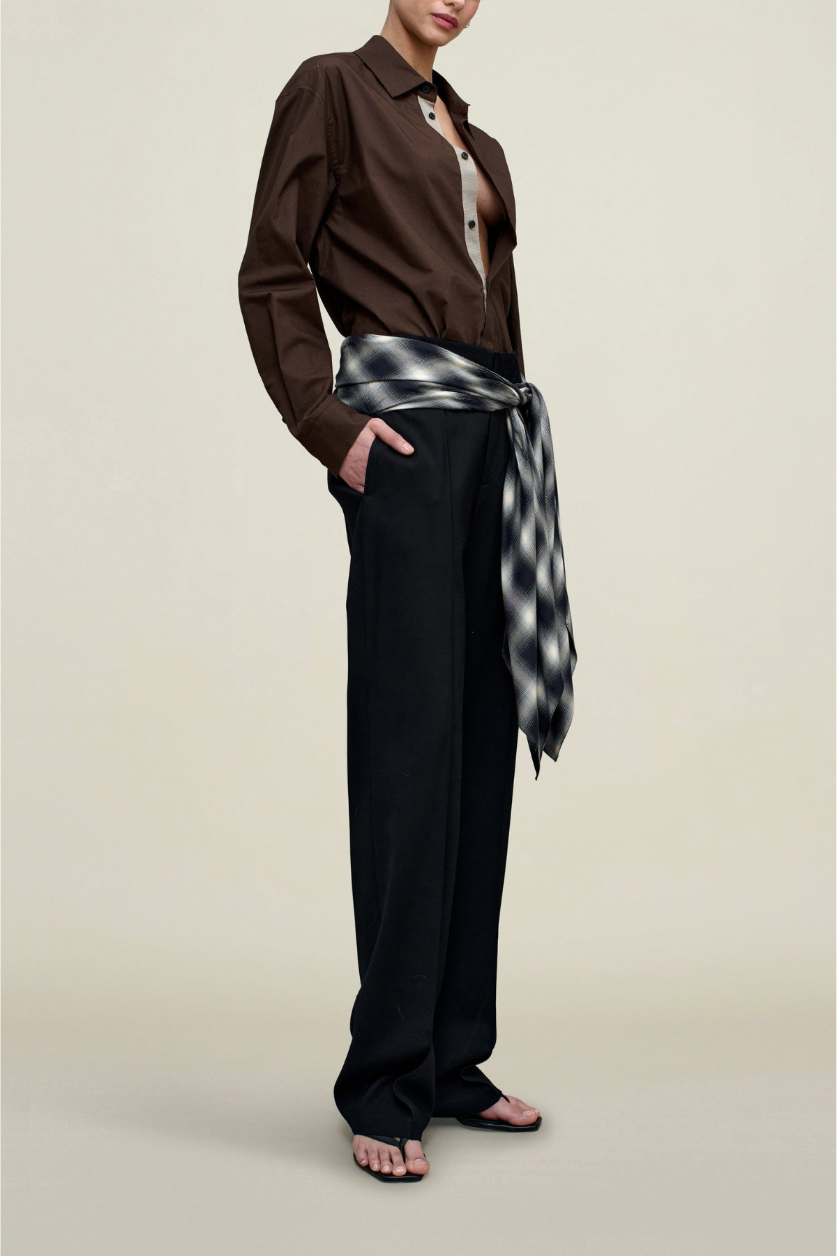 Kallmeyer Ulla Tie Trouser With Plaid - Black/ Ivory Blue Plaid