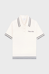 Sporty & Rich Signature Logo Mini Cable Polo - Ecru/Dark Navy