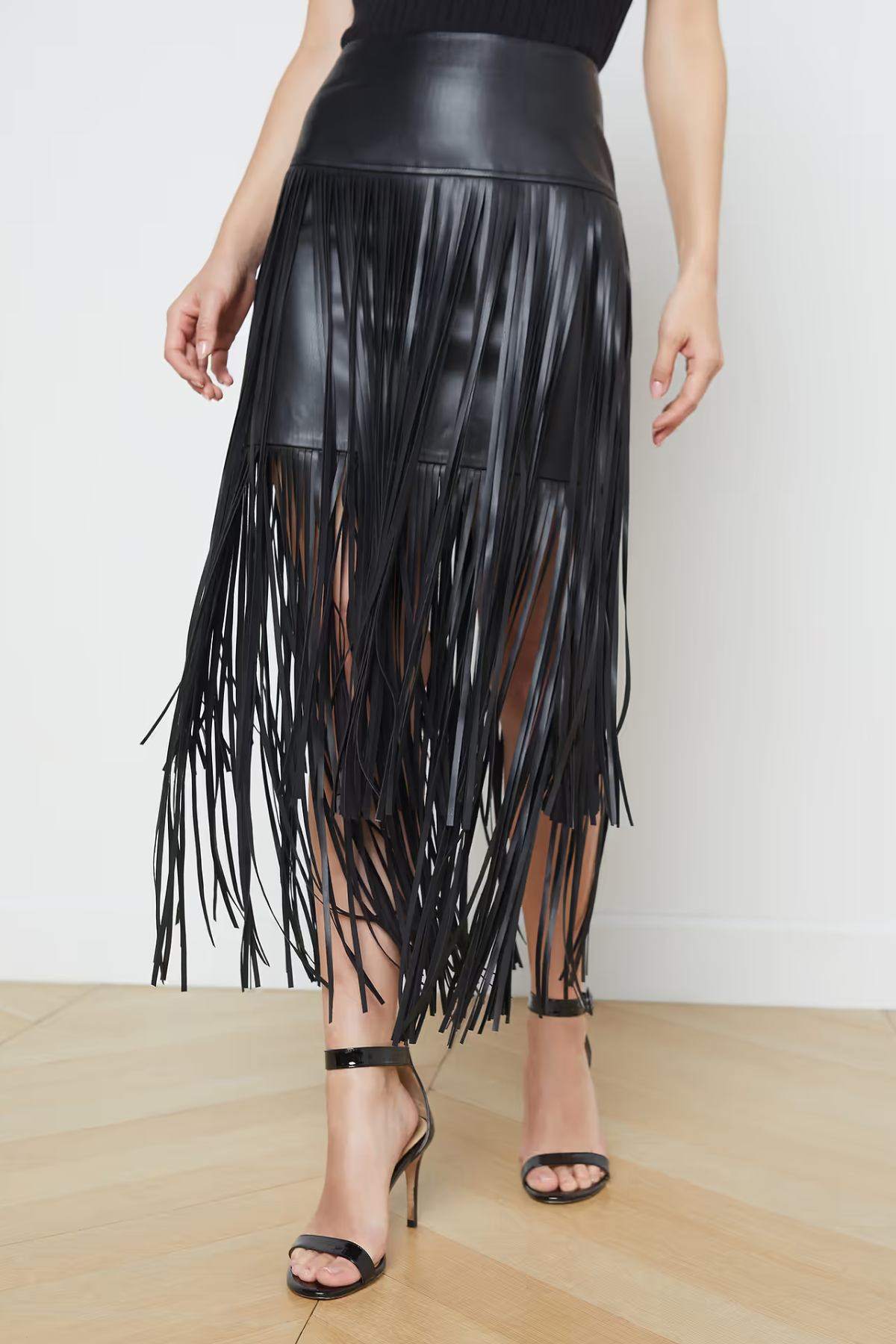 L'AGENCE Karoline Maxi Fringe Skirt - Black