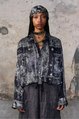 R13 Bubble Shirt With Gathered Yoke - Black Multi Medallion
