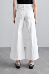 Frame Le Slim Palazzo Crop Jeans - White Raw Fray
