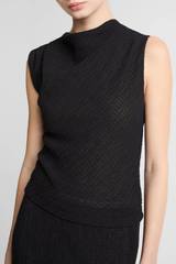 Vince Shadow Grid Cowlneck Top - Black