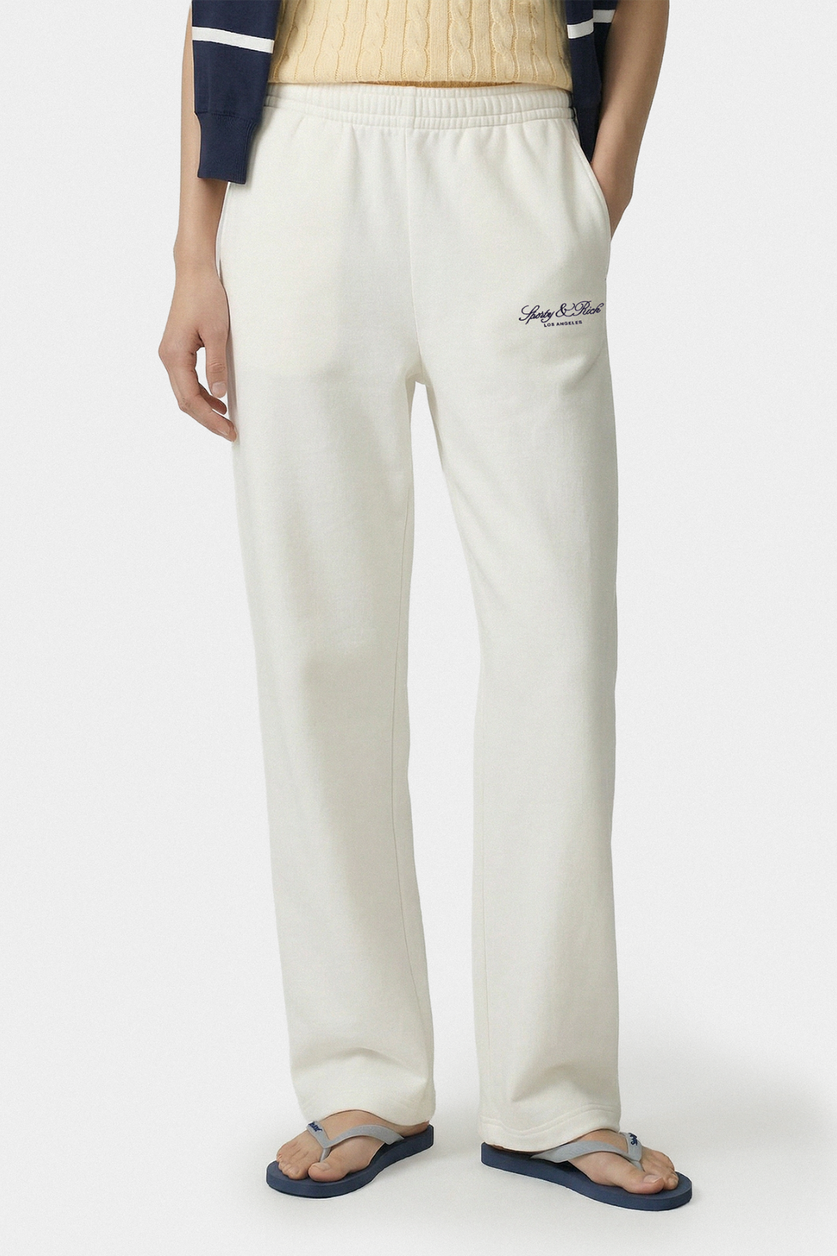 Sporty & Rich Vendome LA Embroidered Sweatpant - Ecru Navy
