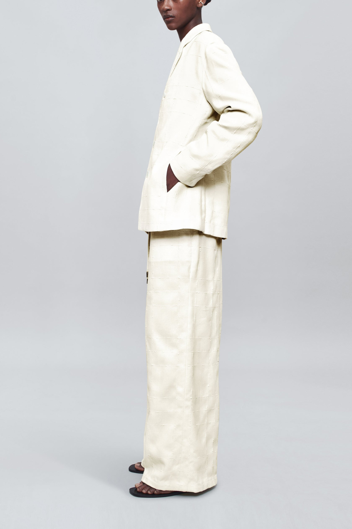 Kallmeyer Wesley Drawstring Pant in Boucle Grid - Natural