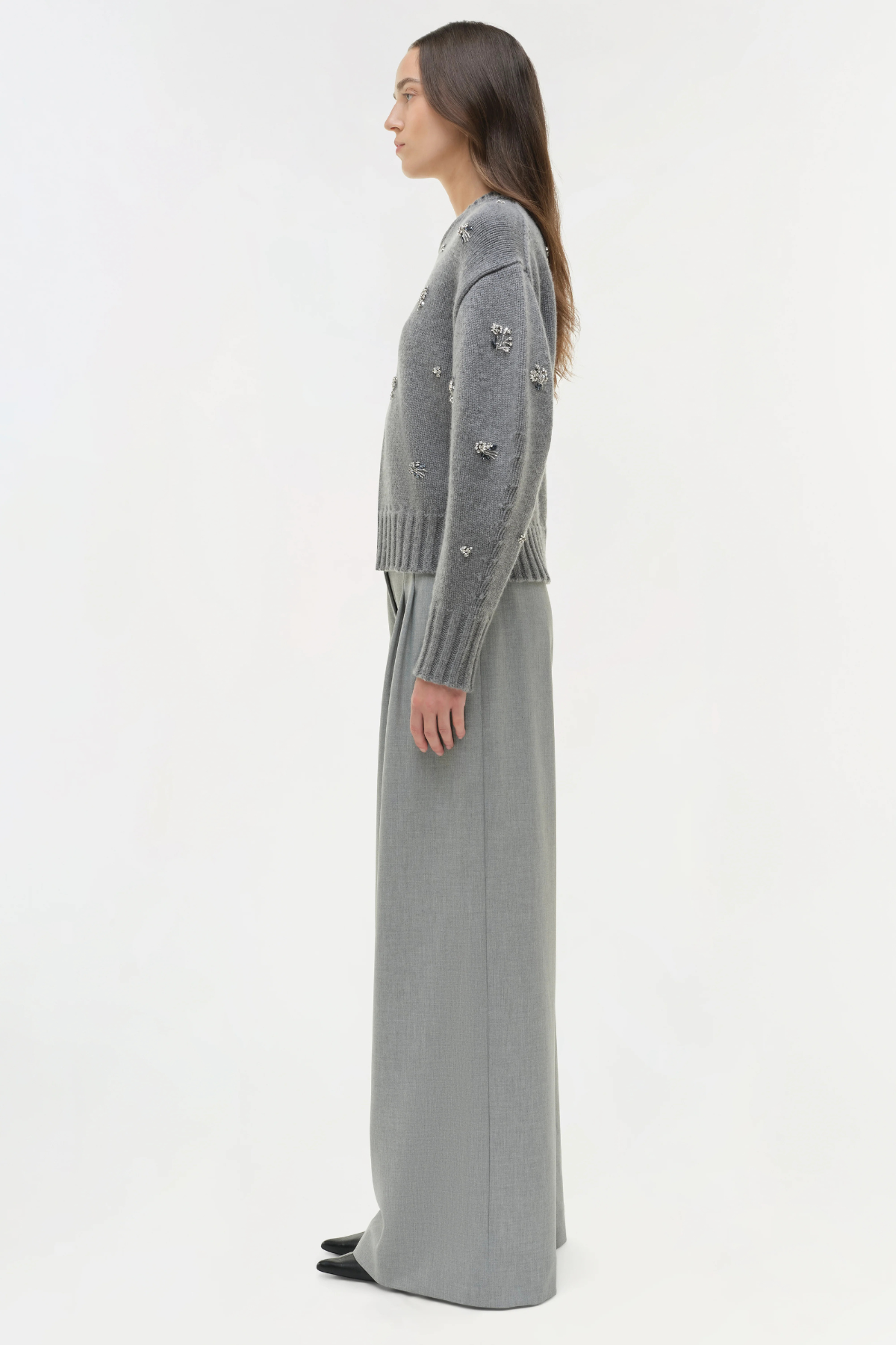 Simkhai Coraline Embellished Knit Crewneck - Heather Grey