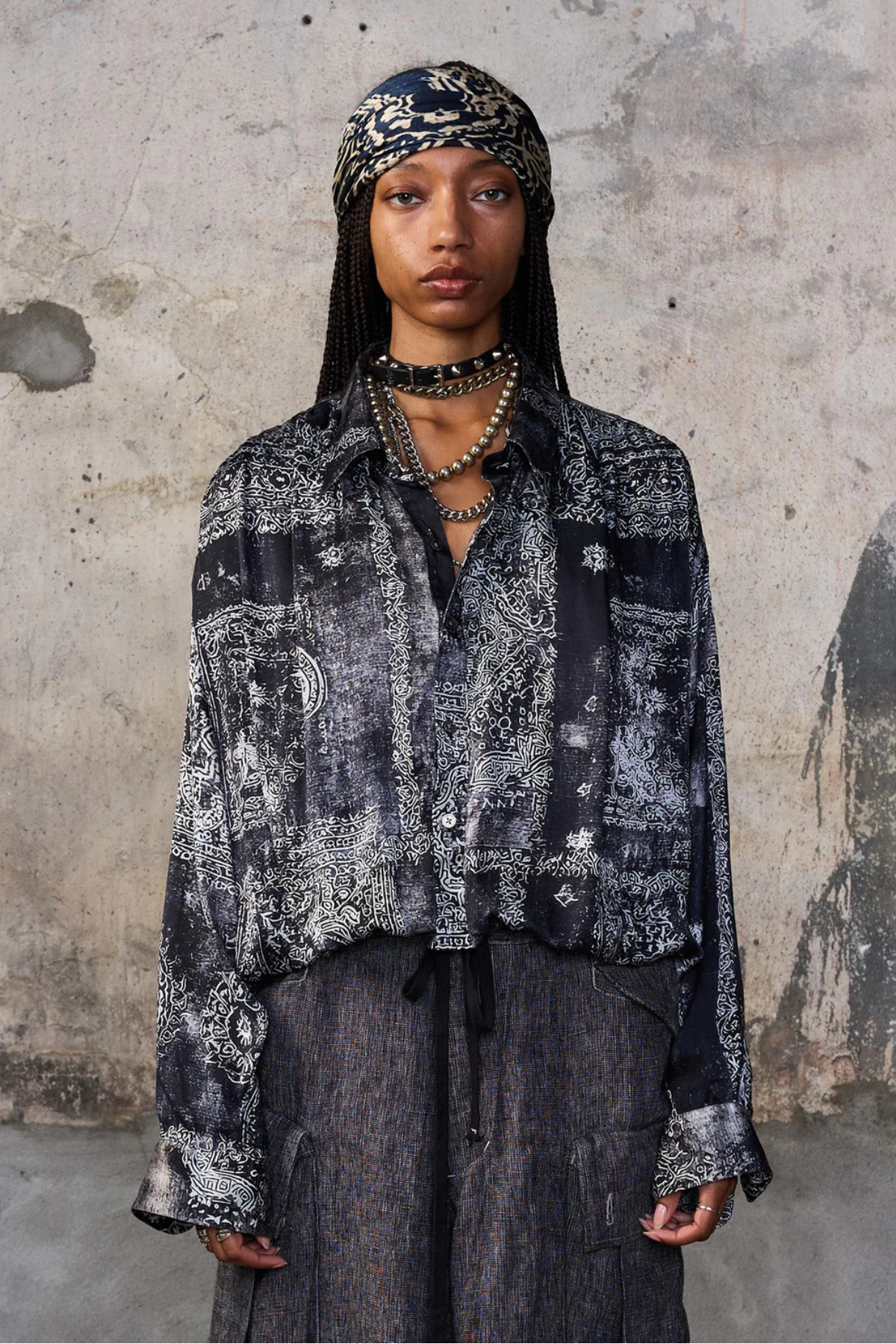 R13 Bubble Shirt With Gathered Yoke - Black Multi Medallion