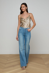 L'AGENCE Calista Satin Camisole - Soft Macadamia Multi Small Horsebit Chain