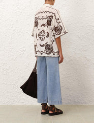 Zimmermann Ascension Embroidered Shirt - Ivory/ Chocolate