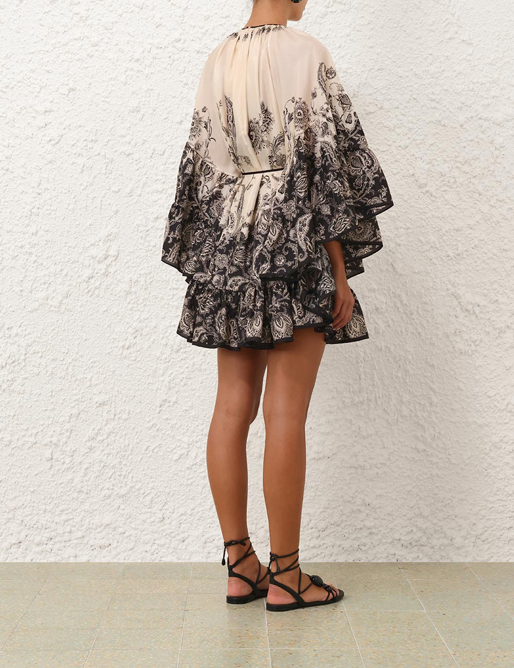 Zimmermann Rhiannon Lantern Mini Dress - Cream/ Black Floral