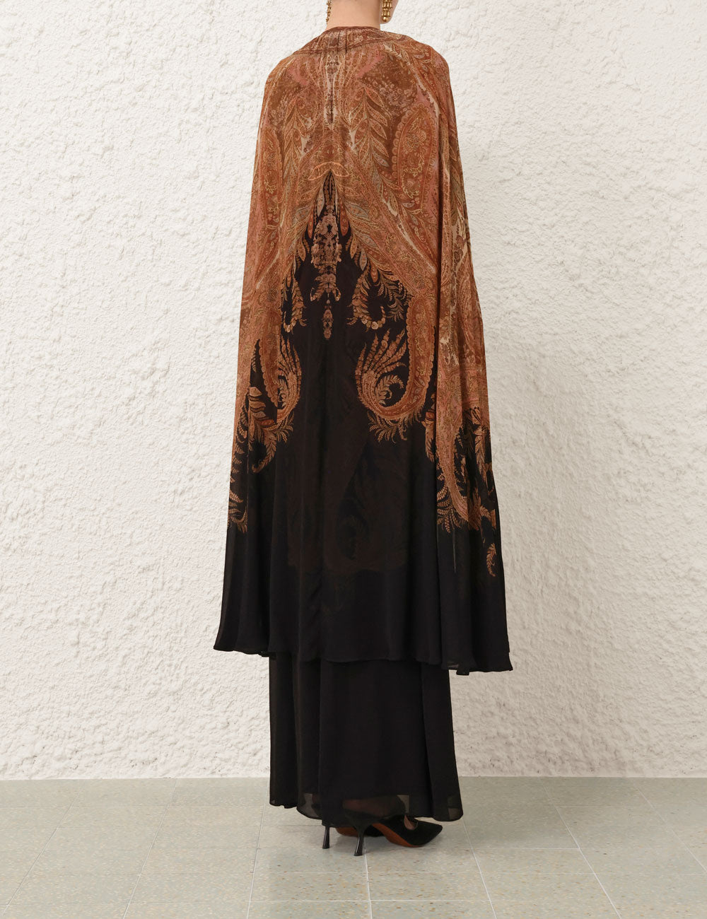Zimmermann Hypnotic Caped Maxi Dress - Black Paisley