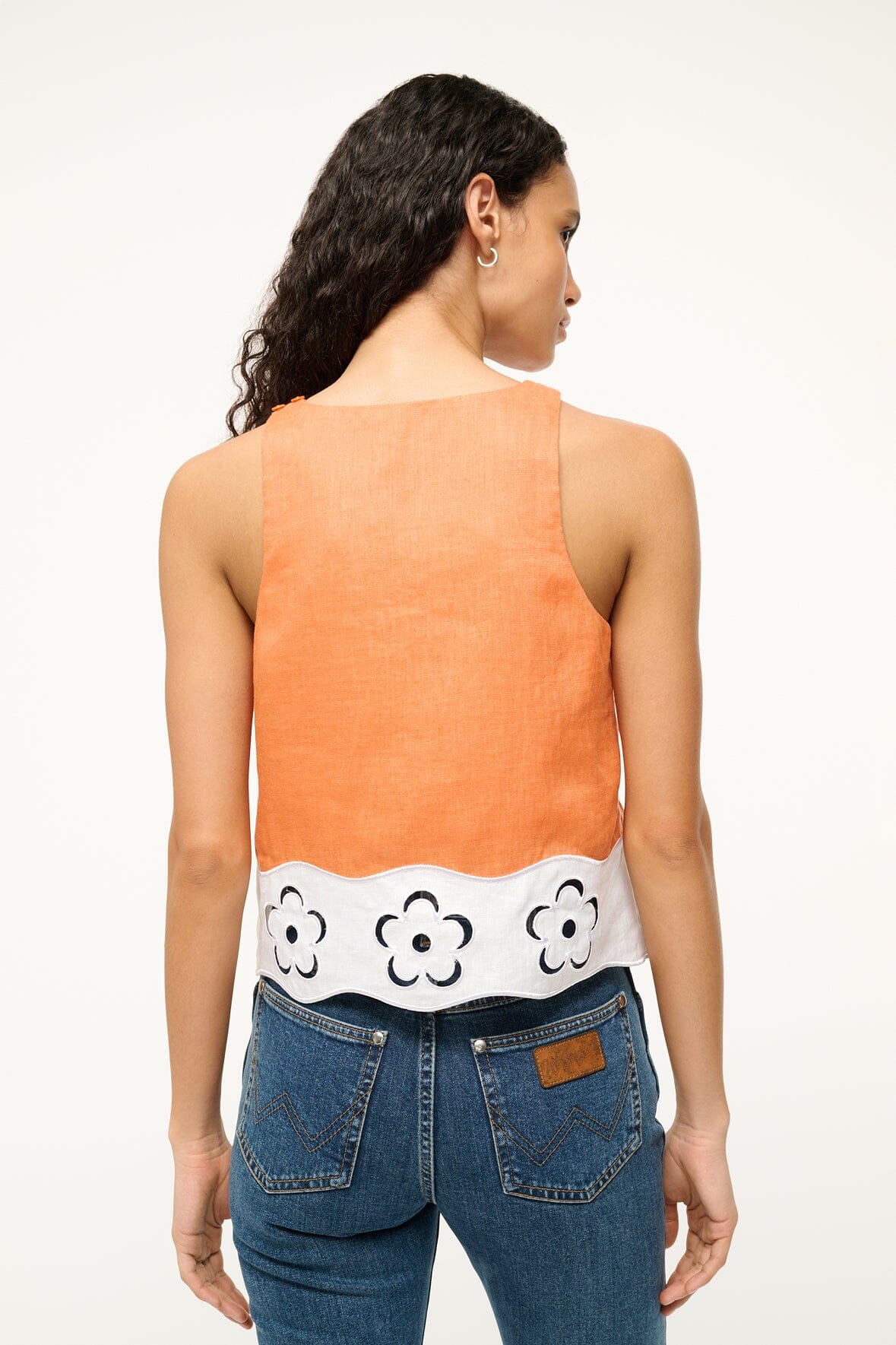 Staud Mika Linen Top - Apricot/ White