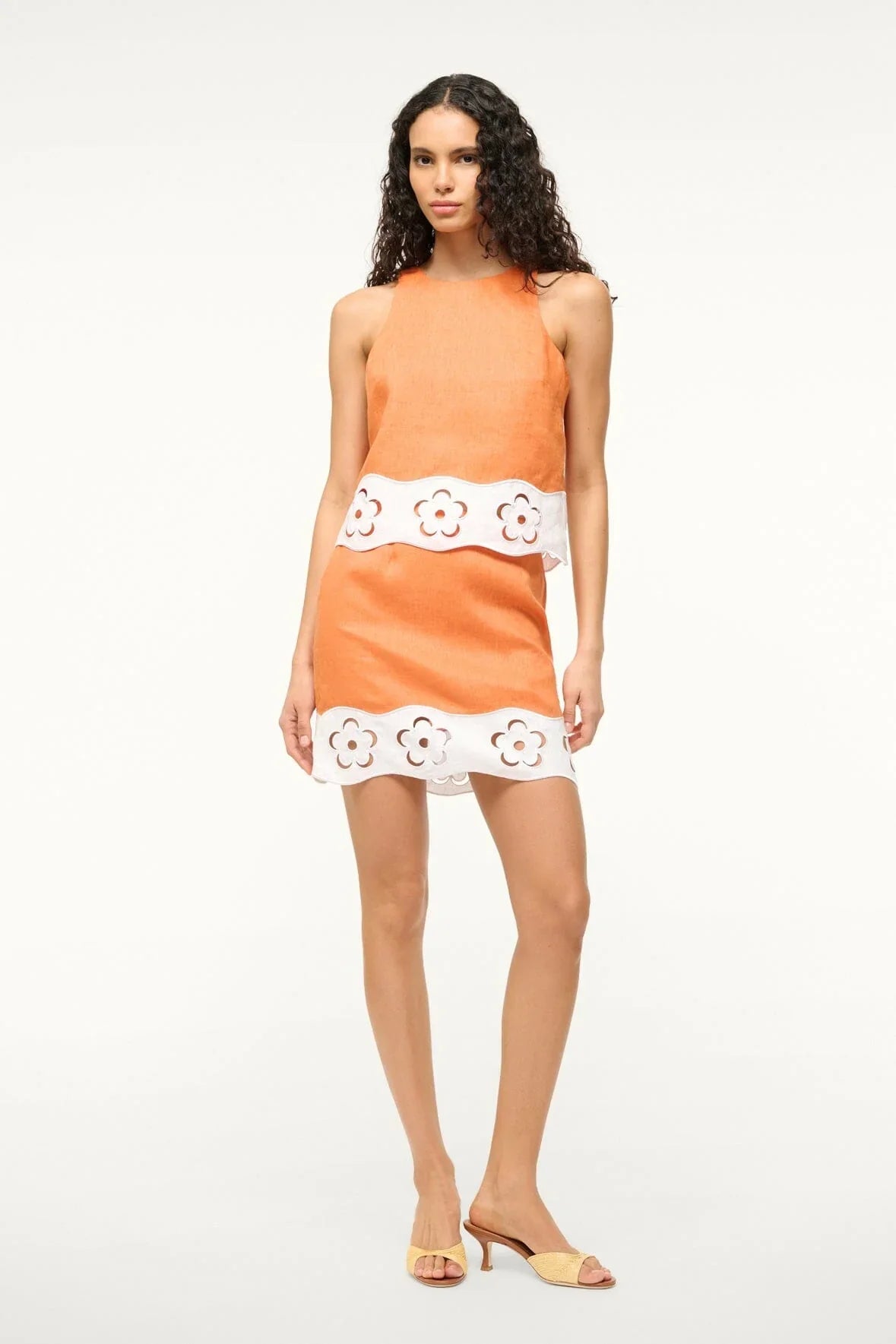 Staud Mika Linen Top - Apricot/ White