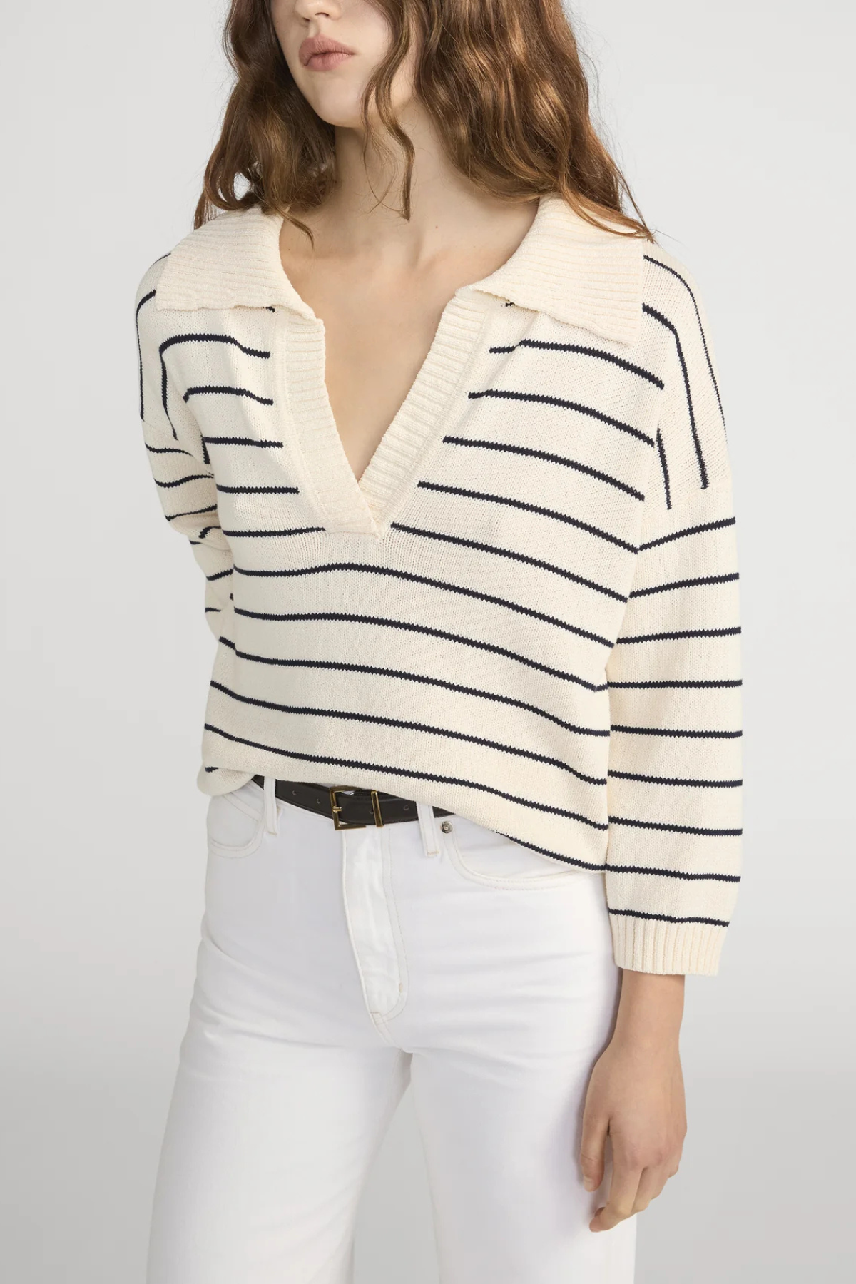 Frame The Striped Easy Pullover - Cream Multi