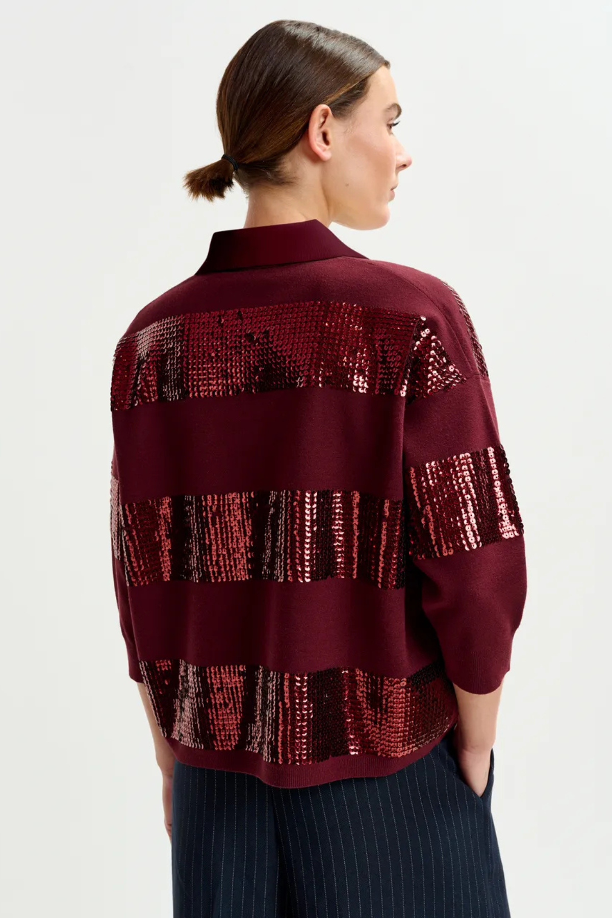 Essentiel Antwerp Illuminati Striped Sequin Polo - Combo3 Margot Mauve