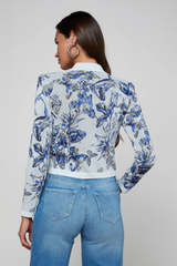 L'AGENCE Osiris Jacquard Cardigan - Grey Multi Watercolor Butterfly Jacquard