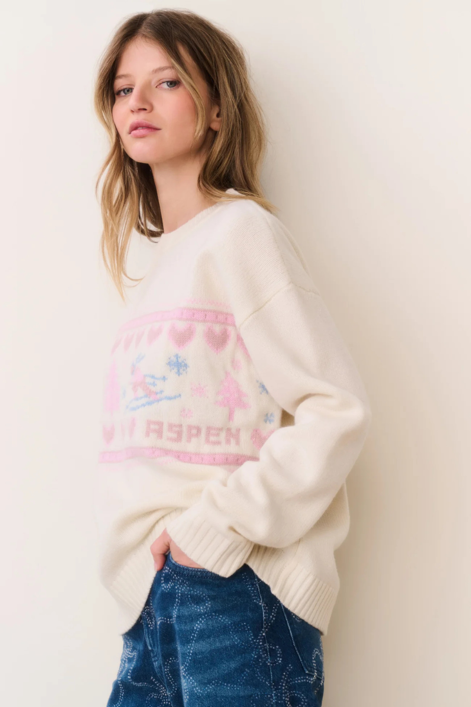 LoveShackFancy Francie Wool Jacquard Pullover - Apres Ivory