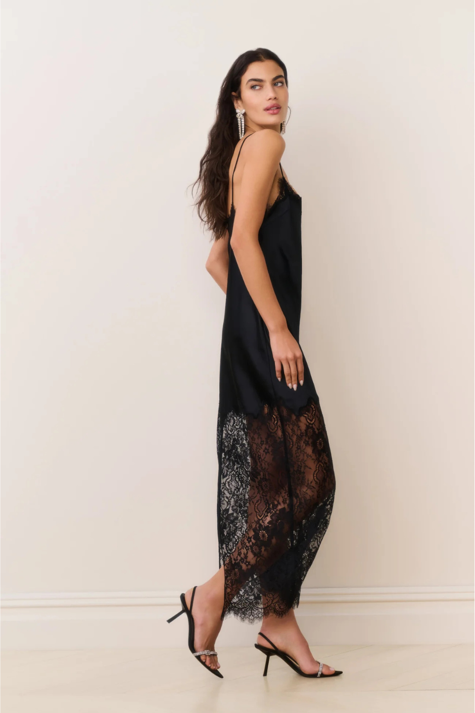 LoveShackFancy Circe Satin Lace Maxi Dress - Black