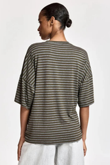 Essentiel Antwerp Kriss Striped T-Shirt With Brooch - Khaki Mission