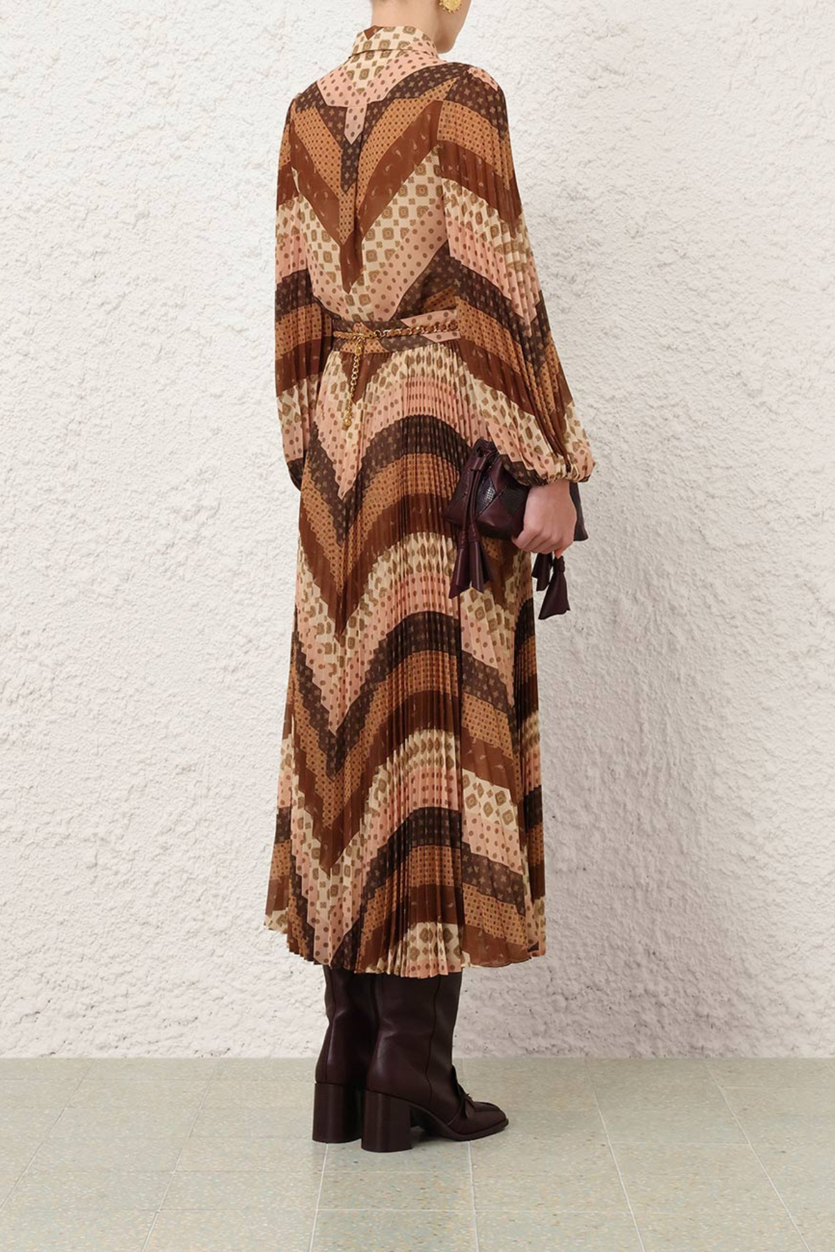 Zimmermann Sunray Pleated Skirt - Chevron Chocolate