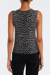 Nili Lotan Nessa Sweater Tank - Pebble Grey Heather/ Black Cheetah
