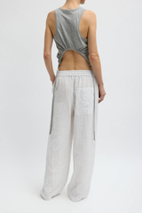 Tibi Crinkle Stripe Summer Suiting Wide Leg Pull On Pant - Ivory Multi