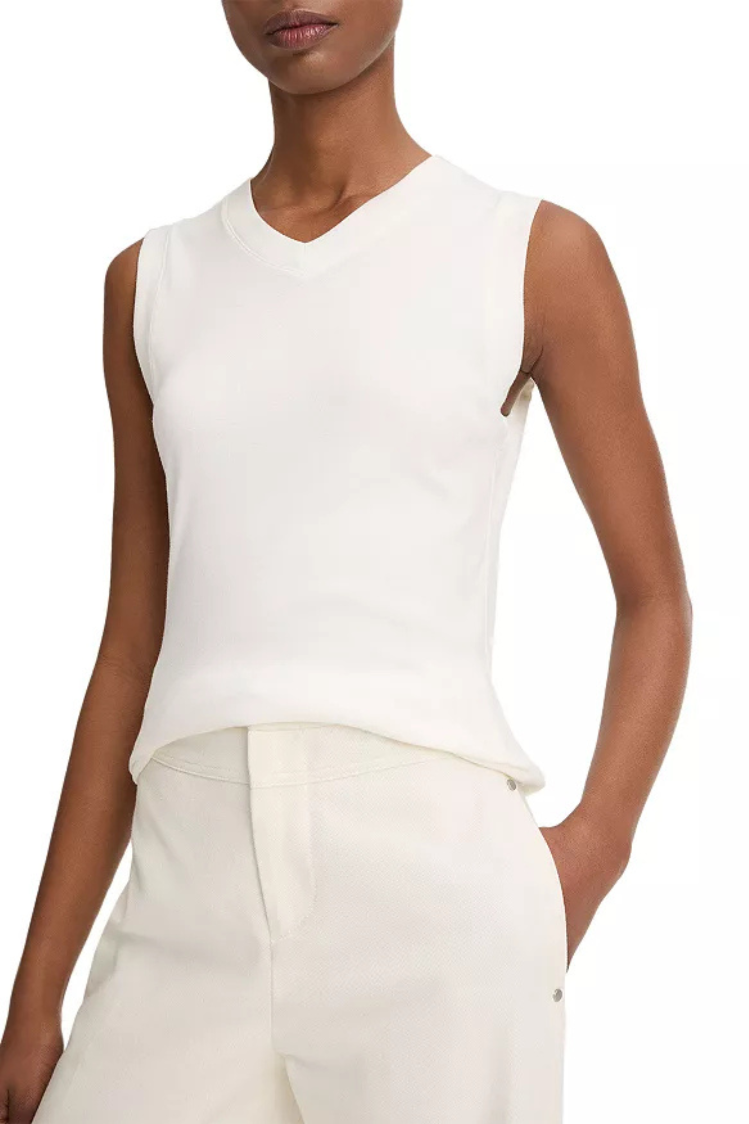Vince High V-Neck Shell - Optic White