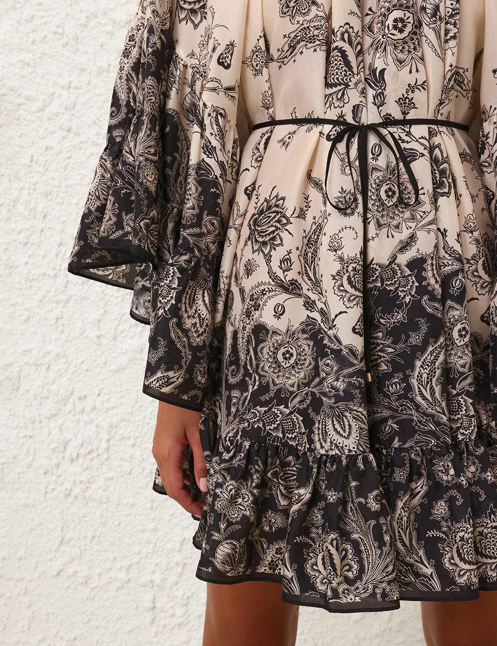 Zimmermann Rhiannon Lantern Mini Dress - Cream/ Black Floral