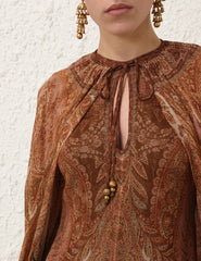 Zimmermann Hypnotic Caped Maxi Dress - Black Paisley