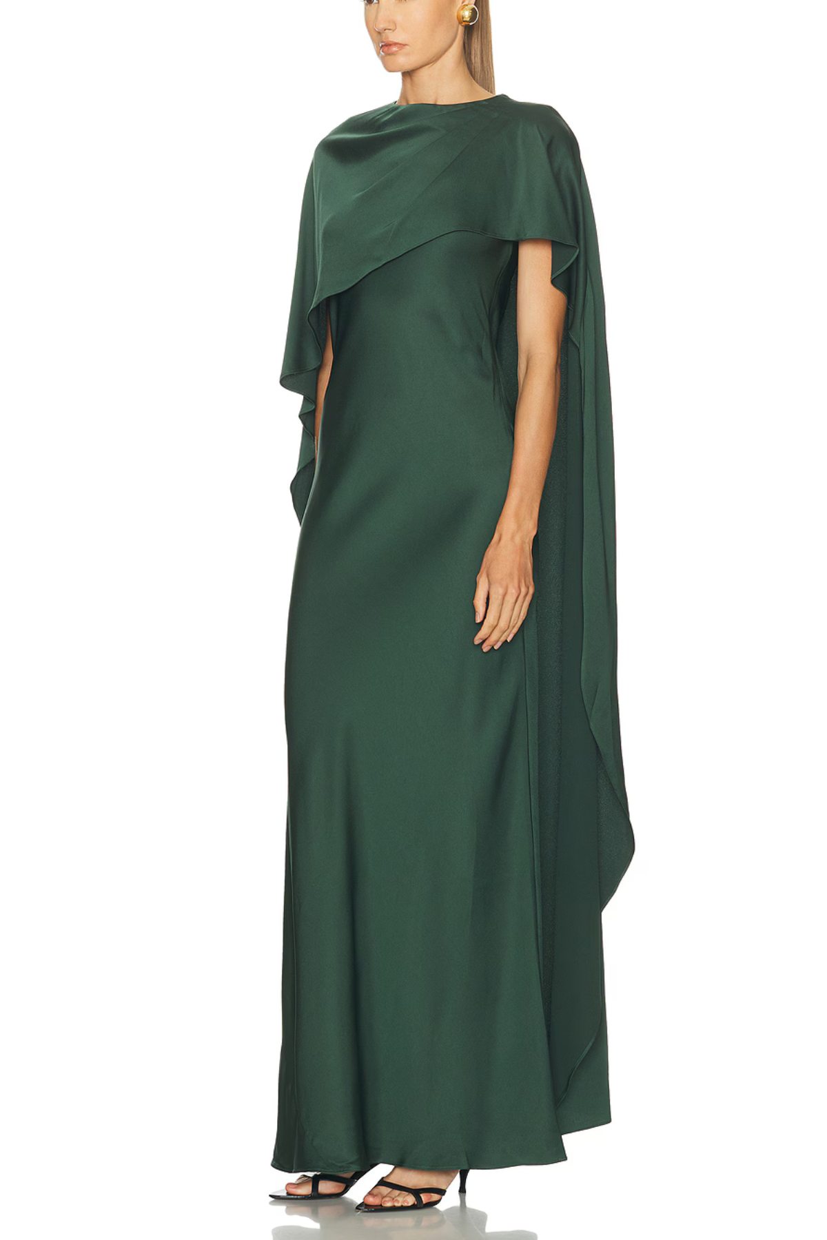 Simkhai Izel Satin Cape Gown - Cypress